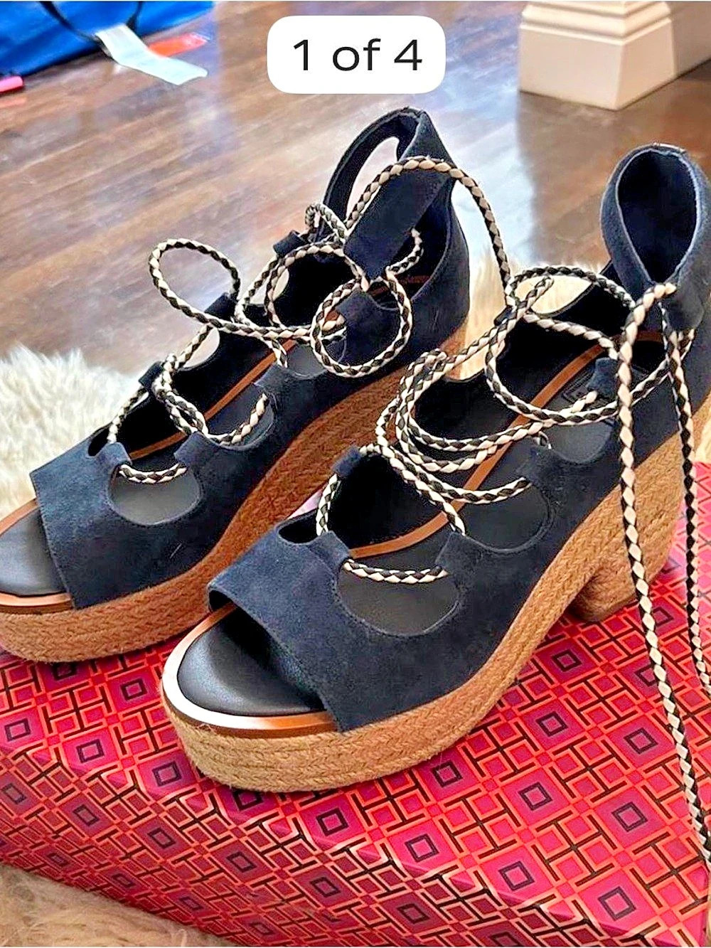 Tory Burch Positano Lace-Up Platform Espadrille Wedge Sandals 8.5
